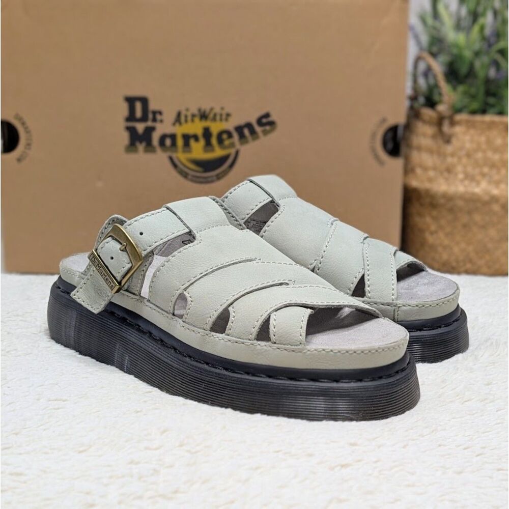 Dr. Martens Sage Green Maxxy Slide Buttersoft Leather Platform Sandals UK 7 NIB